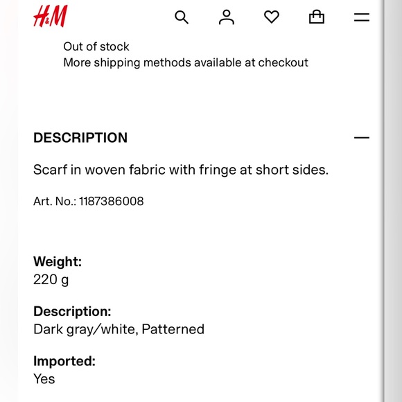 NWT • H&M • Gray & White Patterned Wool Scarf with Fringe - Picture 4 of 6